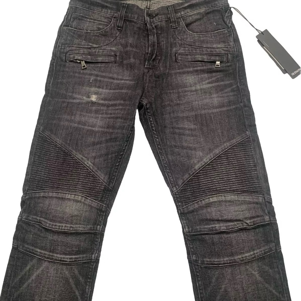 Hudson Men's Blinder Skinny Biker Moto Black Gray Wash Distressed Jeans 32 X 34